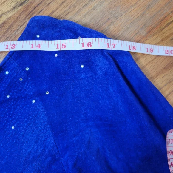 Vintage 1980s Suede Electric Blue Knee Length Dress With Rhinestones Size M - Picture 8 of 16